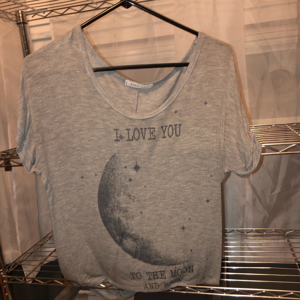 cute short sleeve blouse that says “i love you to the moon and back”.